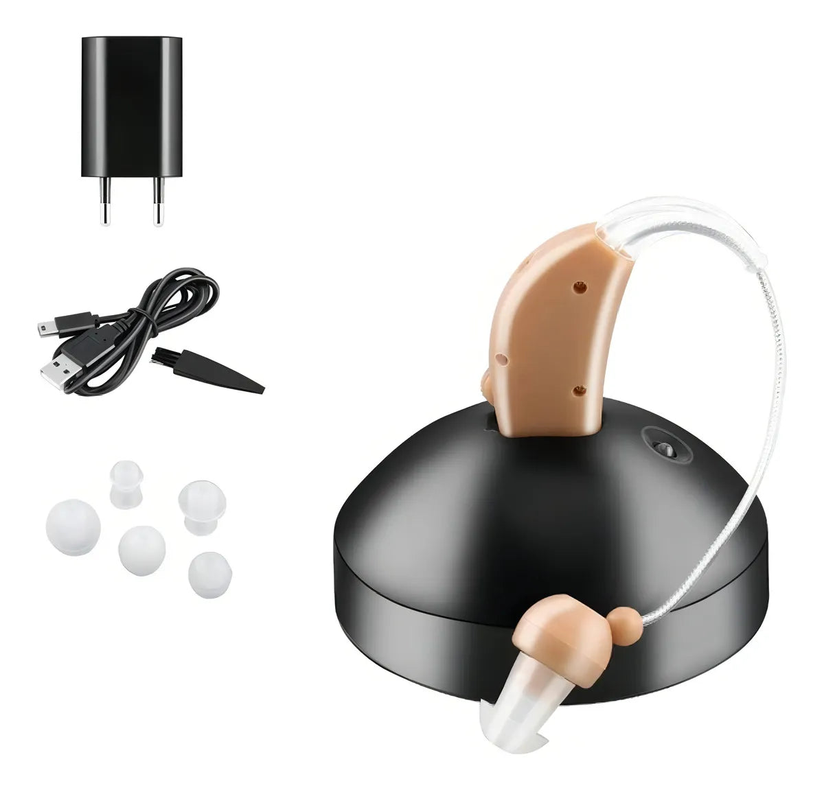 Audifono amplificador recargable con base